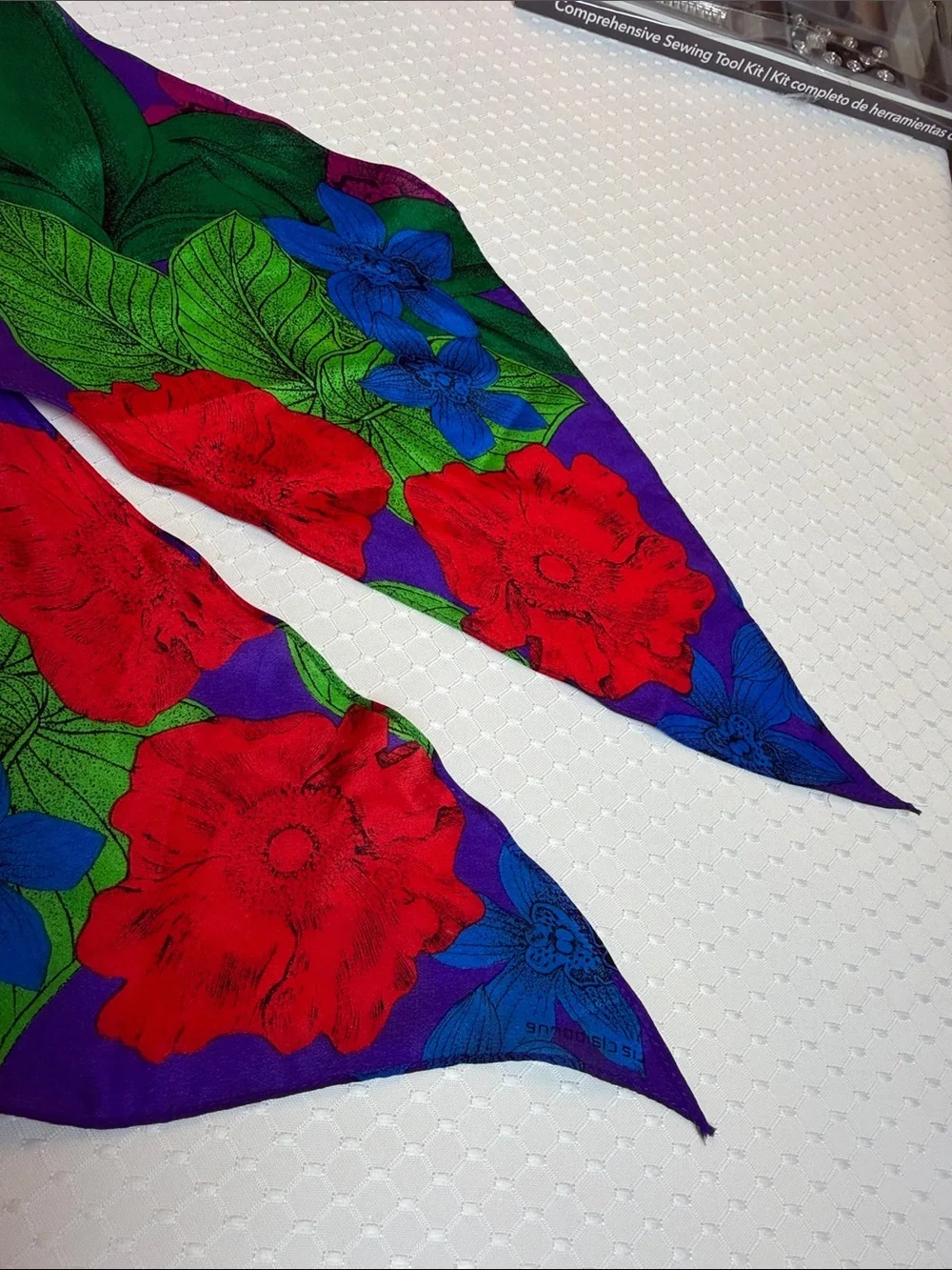 Liz Claiborne vintage 100% silk Bold Floral scarf in Purple, Green & Red